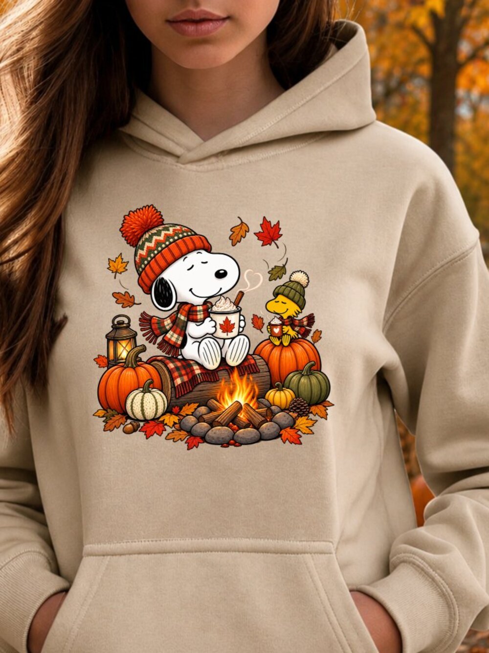 Snoopy Fall HOODIE Graphic Sweatshirt Unisex Cozy Campfire Autumn Pumpkins